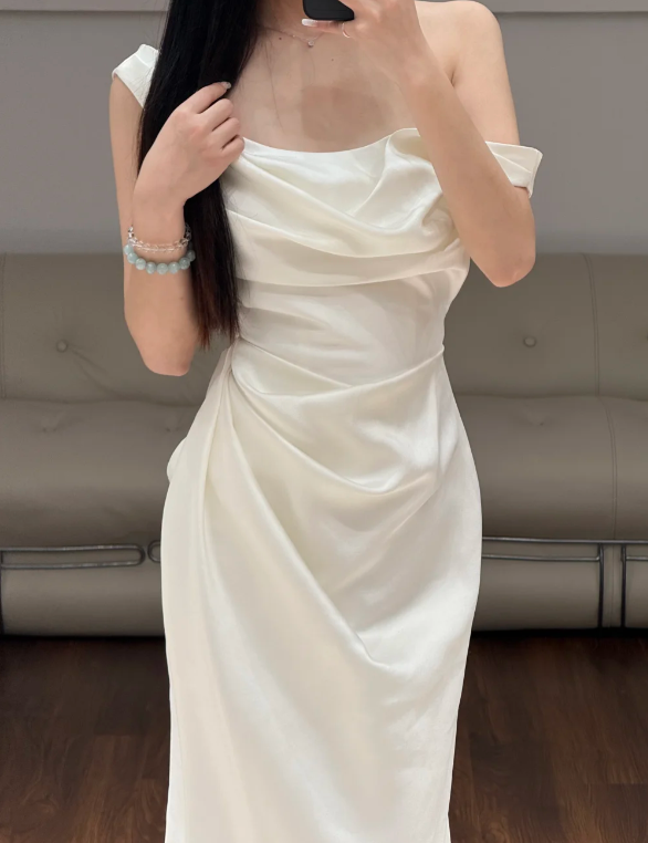 Simple Elegant White Wedding Dress Satin Evening Dress fg8674