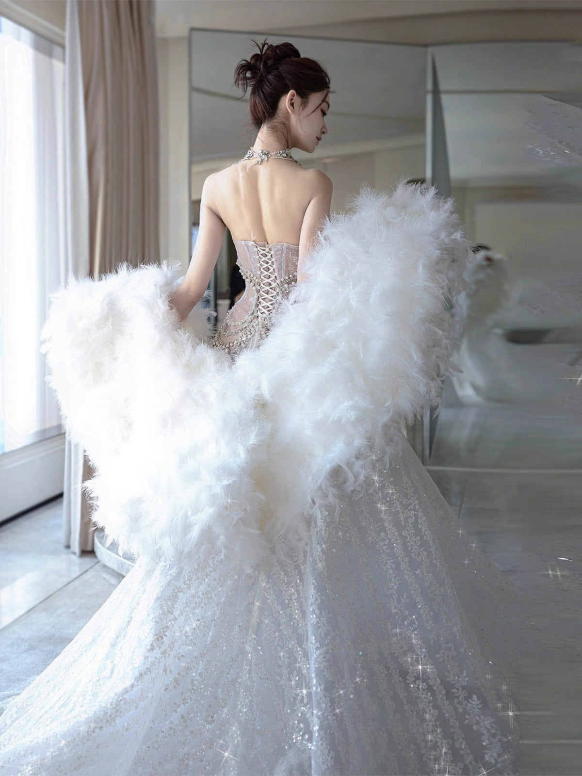 Pretty Mermaid Tulle Beads Long Prom Dresses Formal Evening Dress fg7547