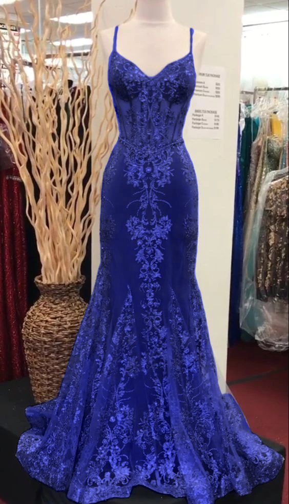 Charming V Neck Lace Mermaid Prom Dress Long Evening Dress fg5452