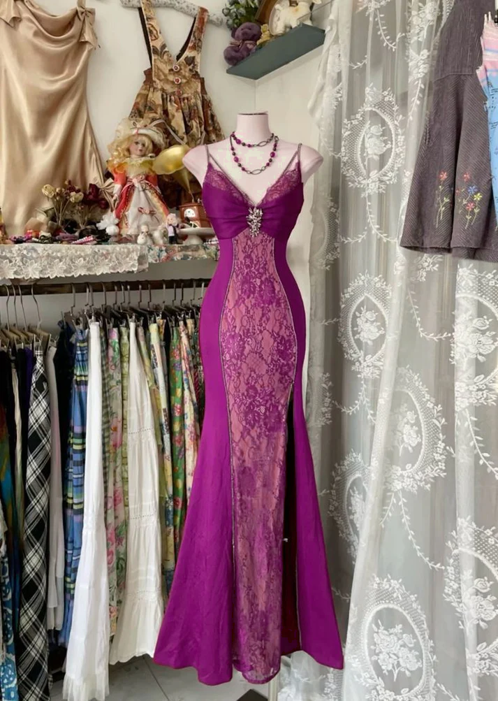 V Neck Lace Burgundy Long Prom Dress Mermaid Evening Party Gown fg6916