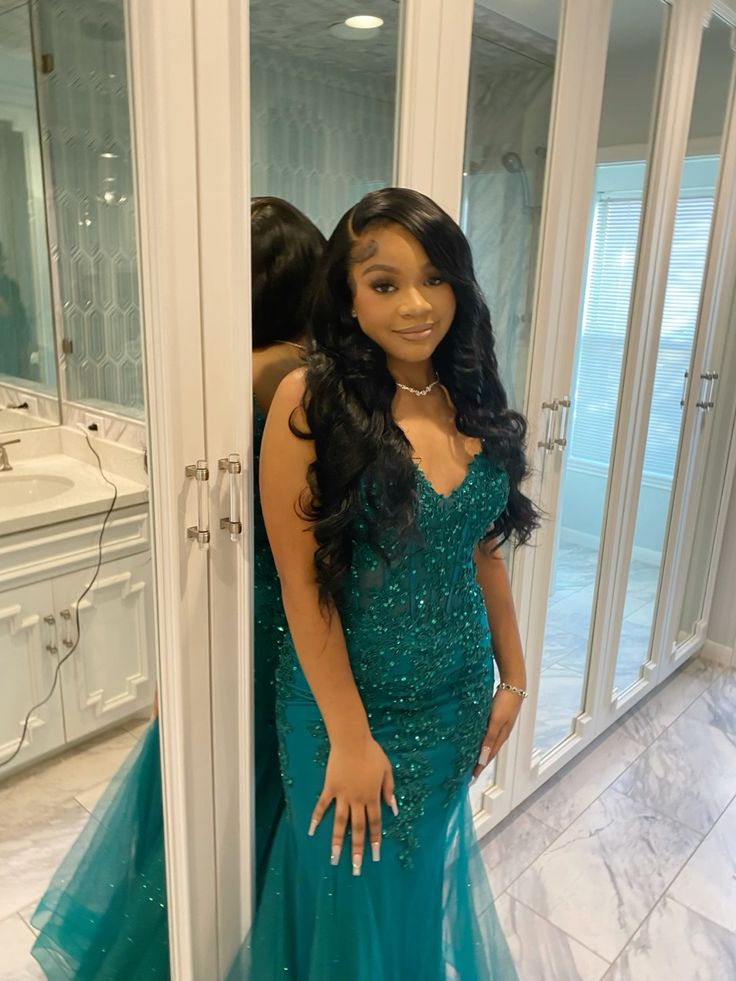 Dark Green Mermaid Tulle Lace Prom Dress Winter Formal Gown fg4863