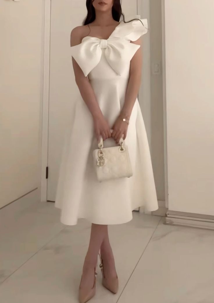 White Elegant Party Prom Dress One Shoulder BowKnot Evening Dresses fg7308
