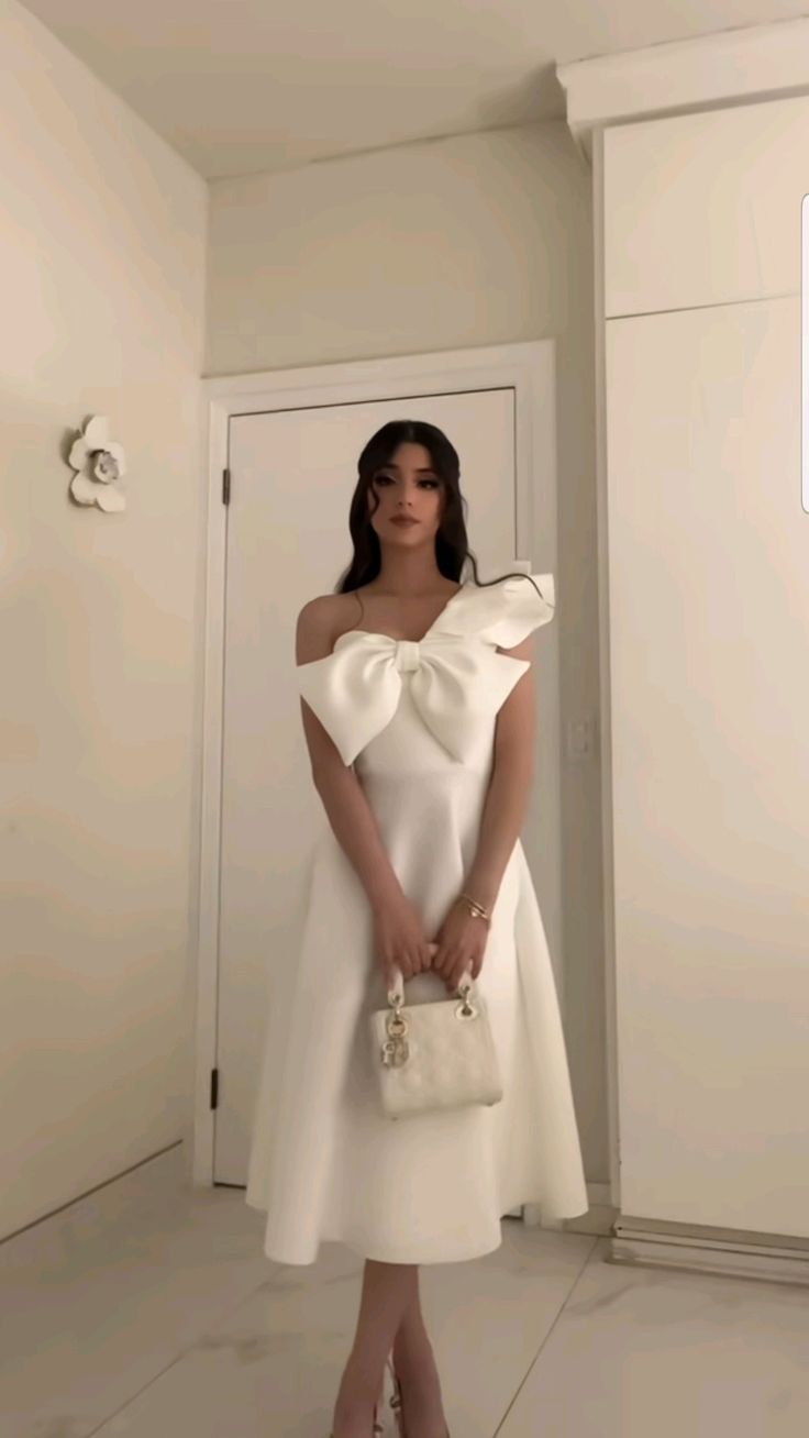 White Elegant Party Prom Dress One Shoulder BowKnot Evening Dresses fg7308