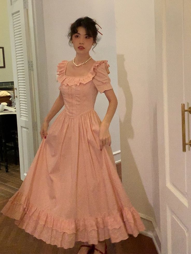 Elegant A line Prom Dress vintage blush pink square neck dress fg7272