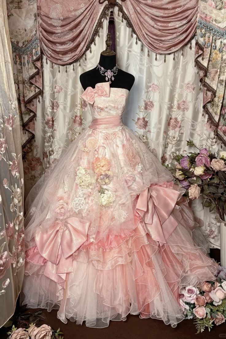 Vintage Light Pink Ball Gown Strapless Floral Layered Organza Prom Dress 16th Birthday Dress fg8446