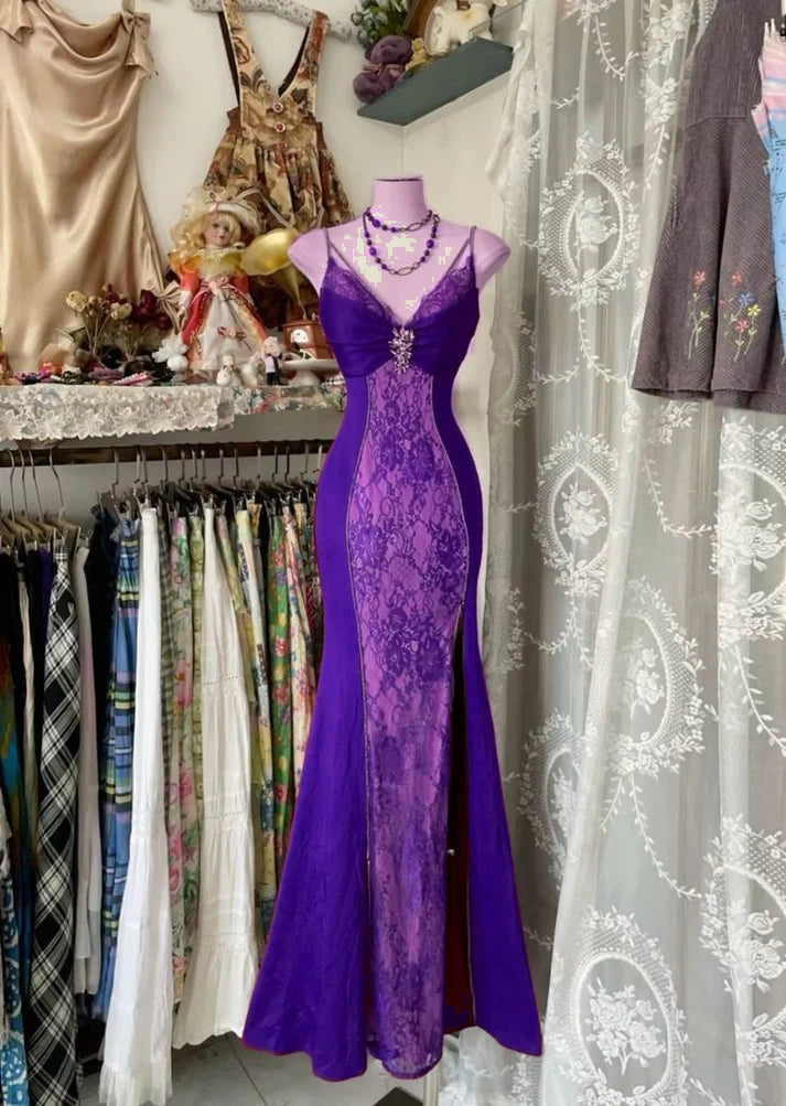 V Neck Lace Burgundy Long Prom Dress Mermaid Evening Party Gown fg6916