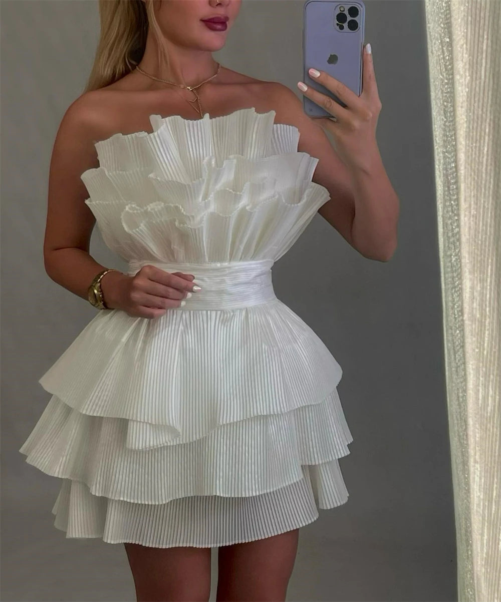 A line Strapless Tiered Short Homecoming Dress Party Gown fg8078