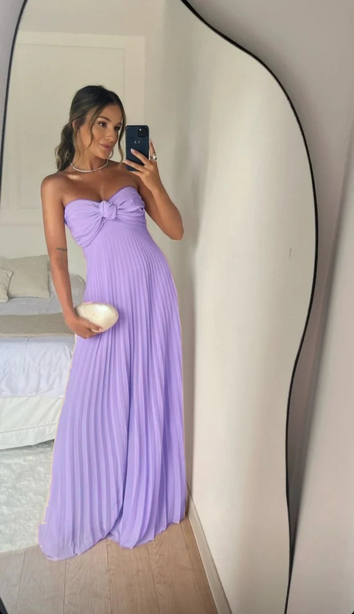 Strapless A Line Pink Long Prom Dress Pleated Formal Party Gown fg6582