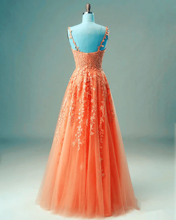 Robe de bal élégante coupe trapèze, col en V, broderies en dentelle, couleur sauge, fg3364