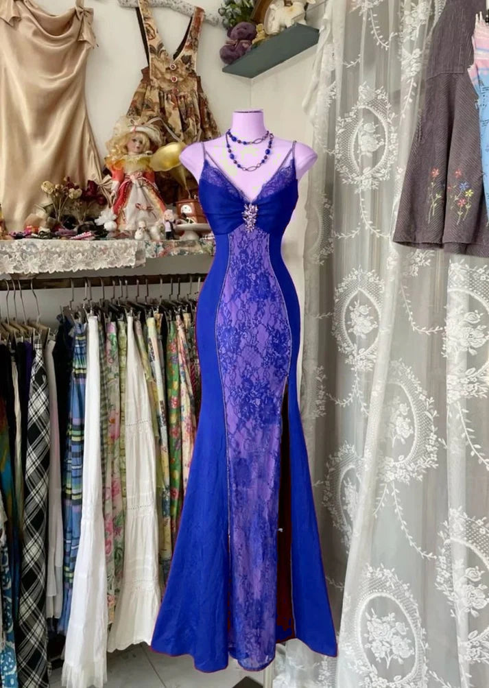 V Neck Lace Burgundy Long Prom Dress Mermaid Evening Party Gown fg6916