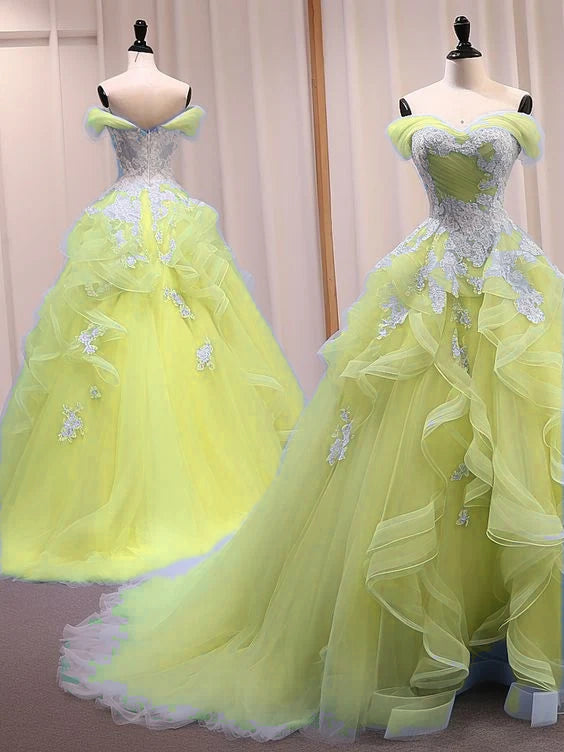 A-Line Sweetheart Neck Off Shoulder Tulle Lace Blue Long Prom Dress, Blue Sweet 16 Dress fg5338