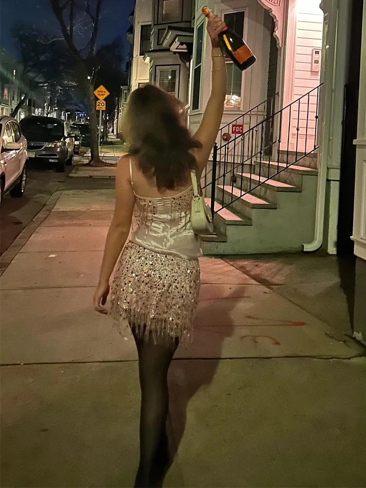 Fashion Sequin Tassel Pink Short Evening Dress Cocktail Dresses Short Party Dress fg7965