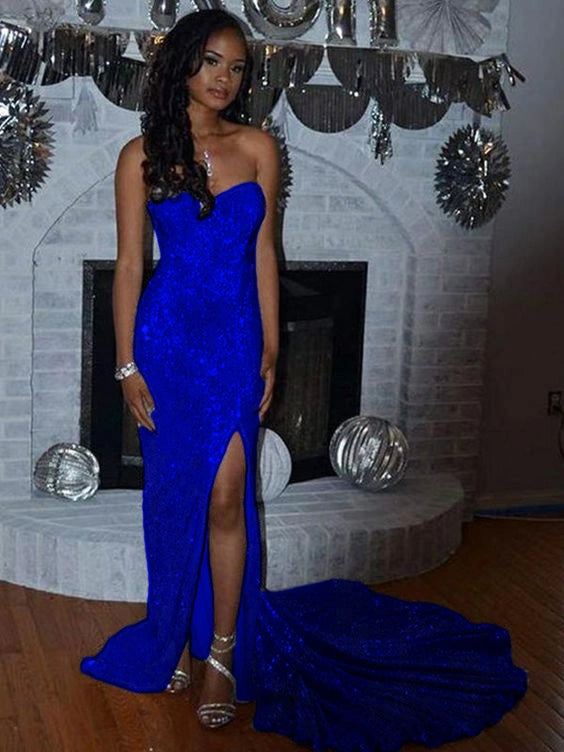 Trumpet/Mermaid Sequin Sleeveless Court Train Sweetheart Split Side Dress fg1392