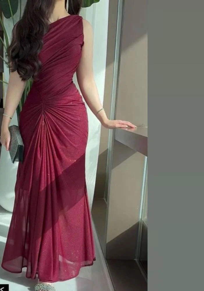 Burgundy Shiny One Shoulder Long Party Dress Evening Dress Prom Dresses fg7825