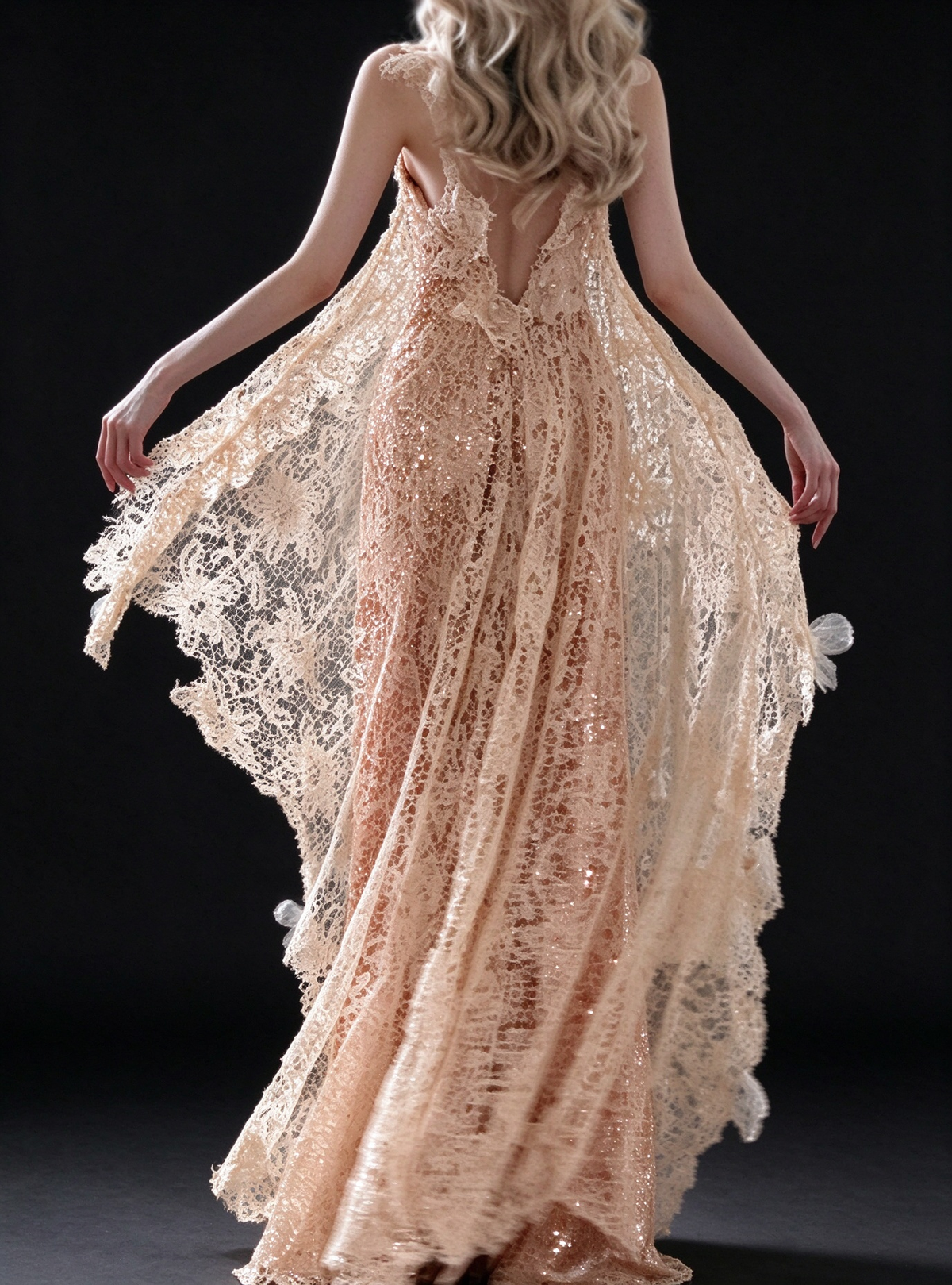 Champagne Halter 3D Floral Lace Sequin Mermaid Evening Dress fg9147