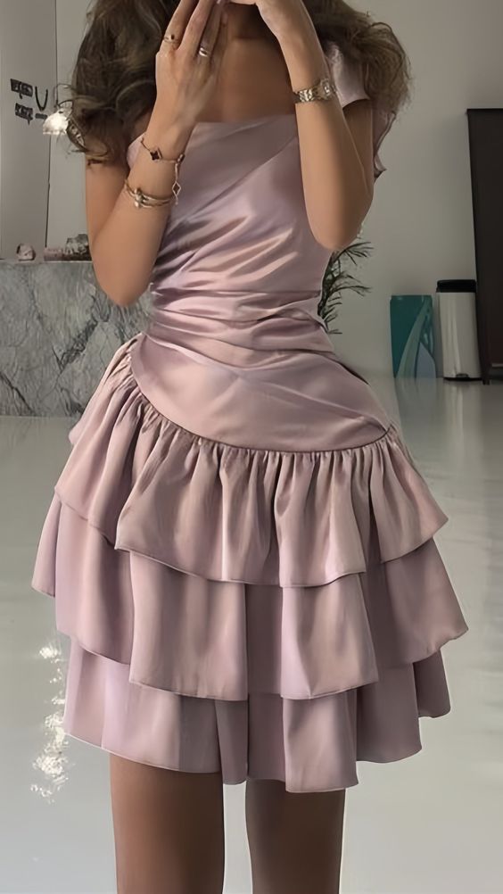 Satin Dusty Pink Short Homecoming Dress fg6857