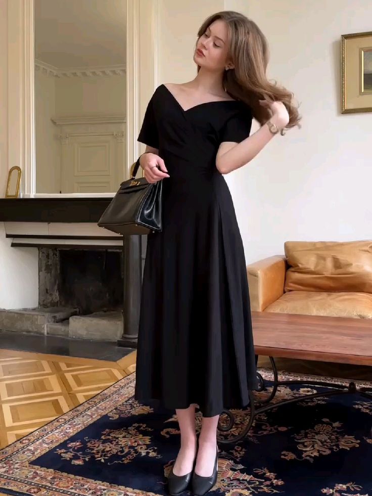 Black Off The Shoulder Prom Dresses, Ankle Length Evening Gown fg6865
