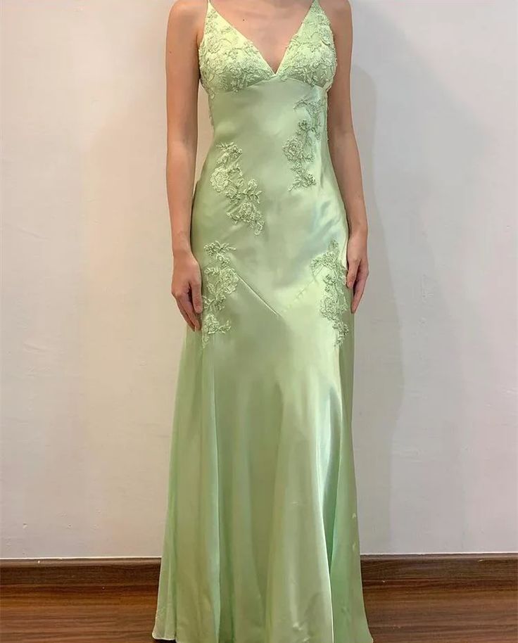 Grünes Vintage V-Ausschnitt Perlenbesetztes langes Partykleid Abendgarderobe Kleider fg6921