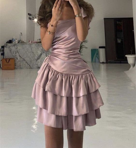 Satin Dusty Pink Short Homecoming Dress fg6857