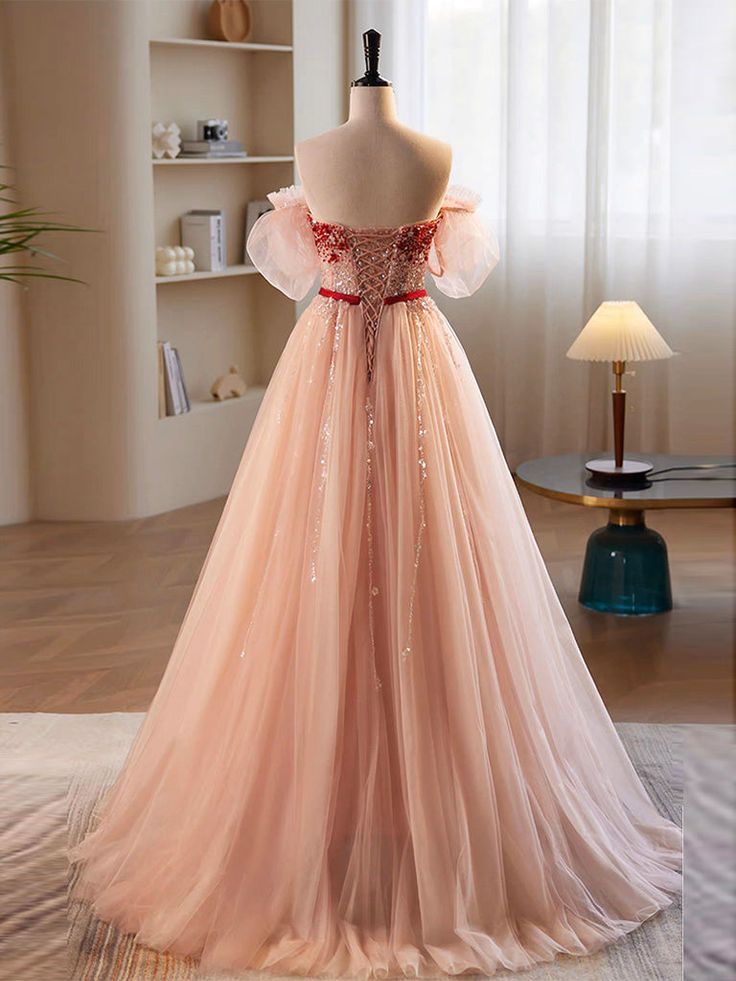 A-Line Sweetheart Neck Sequin Tulle Long Prom Dress, Formal Dress fg6880