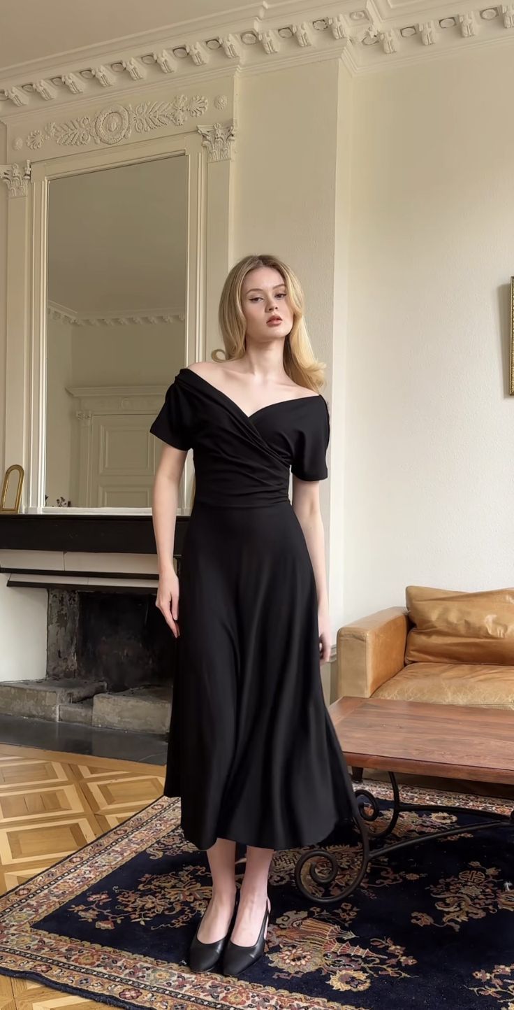 Black Off The Shoulder Prom Dresses, Ankle Length Evening Gown fg6865