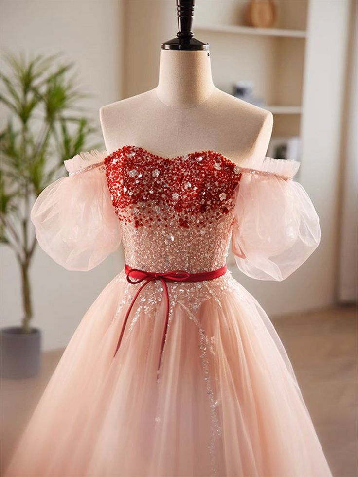 A-Line Sweetheart Neck Sequin Tulle Long Prom Dress, Formal Dress fg6880