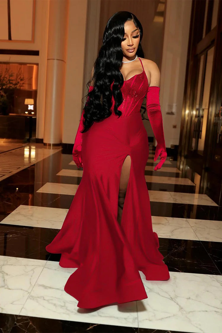 Black Evening Dress Long Prom Dress With Gloves fg6982