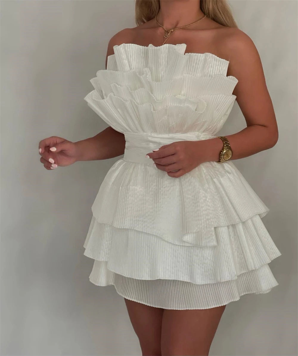 A line Strapless Tiered Short Homecoming Dress Party Gown fg8078