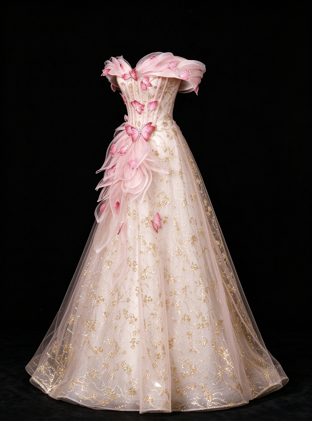 Blush Off Shoulder 3D Butterfly A Line Evening Dress fg9154