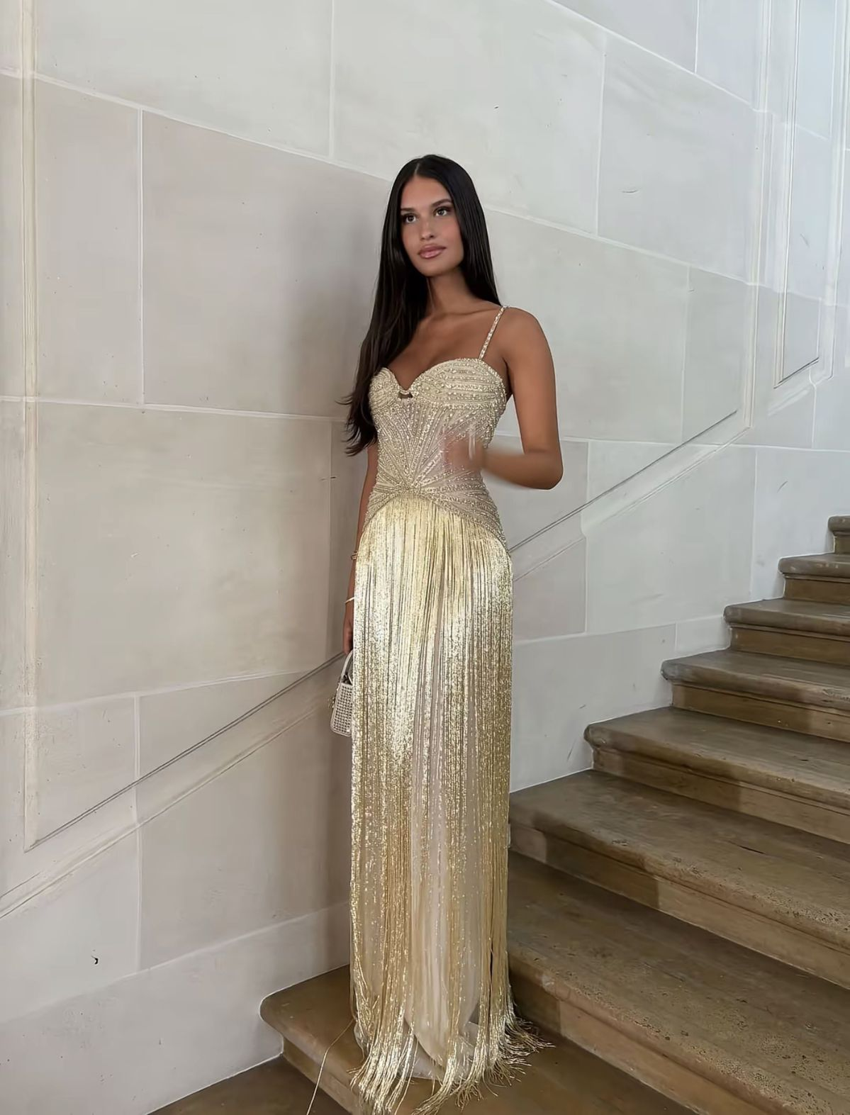 Gold Tassel Prom Party Dress Luxurious Evening Dress 21st Birthday Dress fg8305