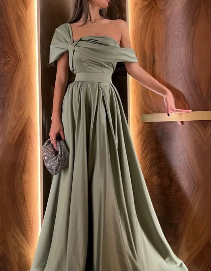 A Line Off Shoulder Sage Green Prom Dress Evening Formal Party Gowns fg7447