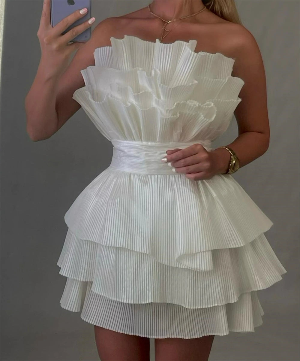 A line Strapless Tiered Short Homecoming Dress Party Gown fg8078