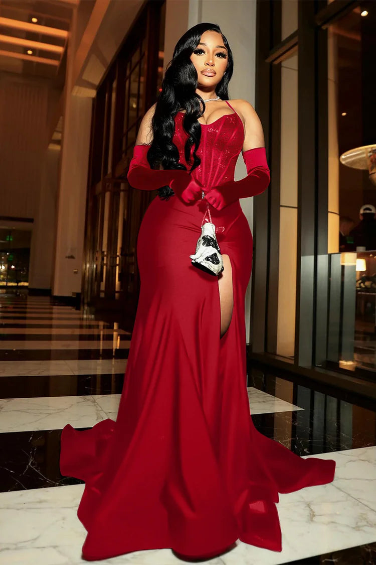 Black Evening Dress Long Prom Dress With Gloves fg6982