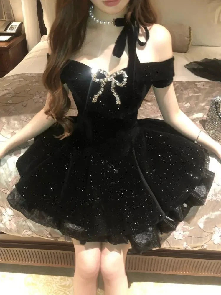 Black Off Shoulder Homecoming Dress Short Party Dress fg7701