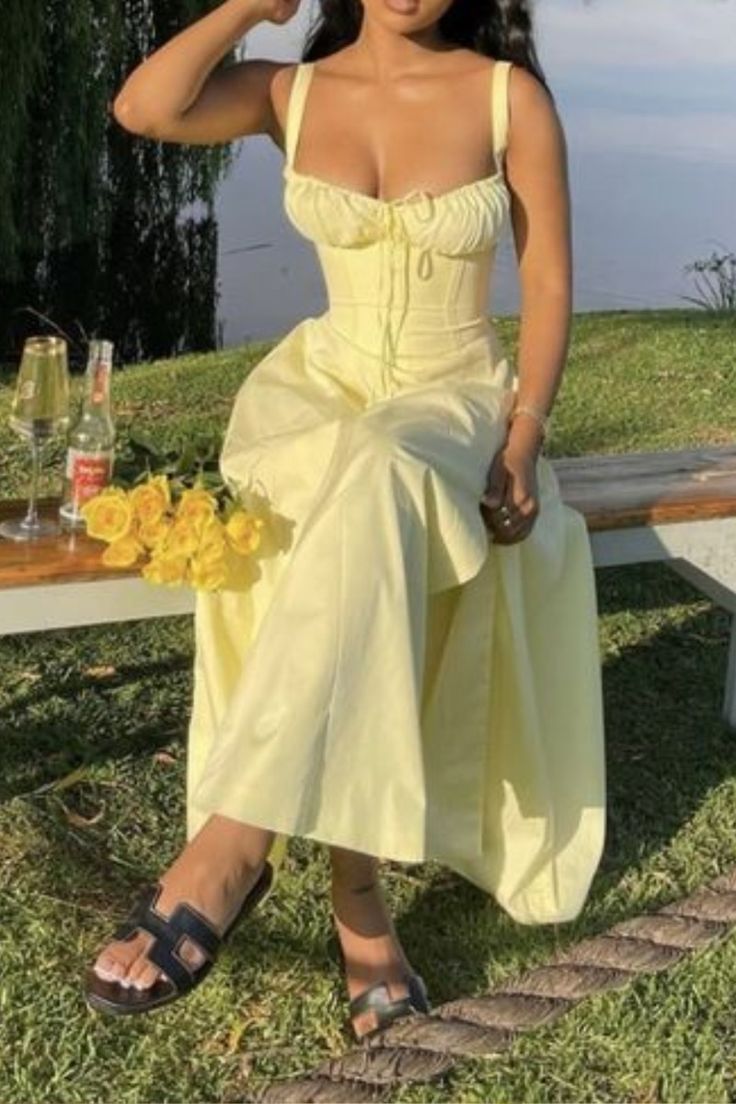 A Line Yellow Prom Dress, Evening Dress fg7606