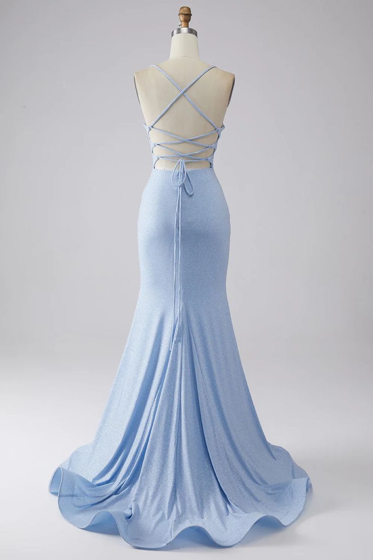 Light Blue Mermaid Long Prom Dress Elegant Evening Party Dress fg7315