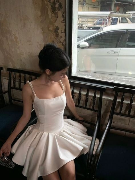 A Line White Short Evening Dress Homecoming Dress Short Party Dress fg7799