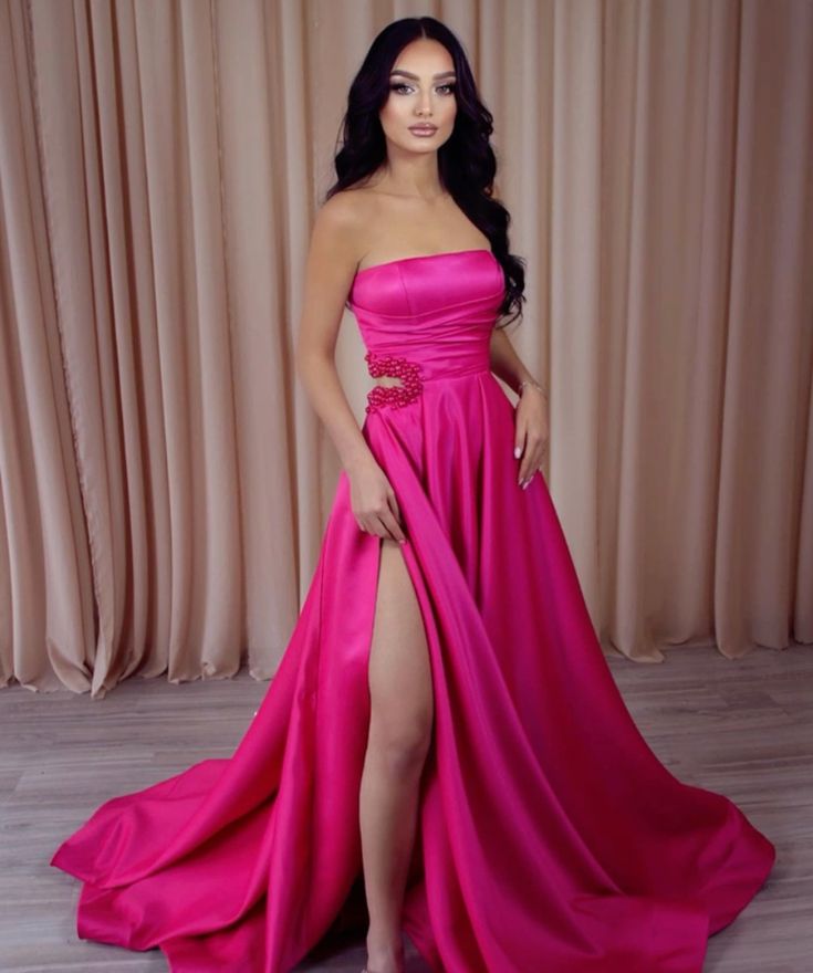 Trägerloses Ballkleid A-Linie Schlitz mit Perlen fg5656