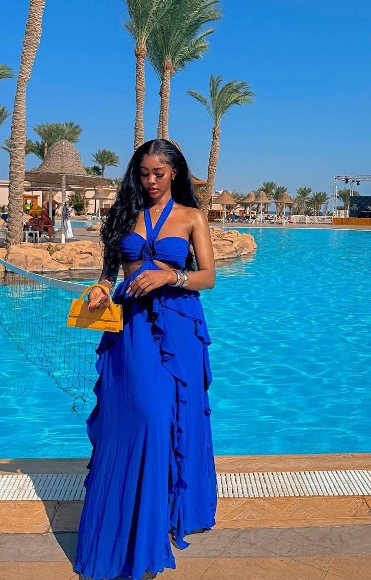 Royal Blue Halter Evening Dresses Long Chiffon Prom Gowns fg7475