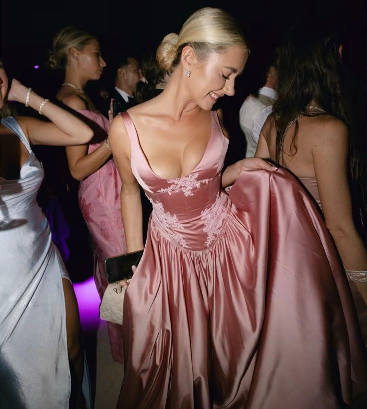 Elegant A Line Floor-length Satin Long Pink Evening Dress Prom Dresses fg6647