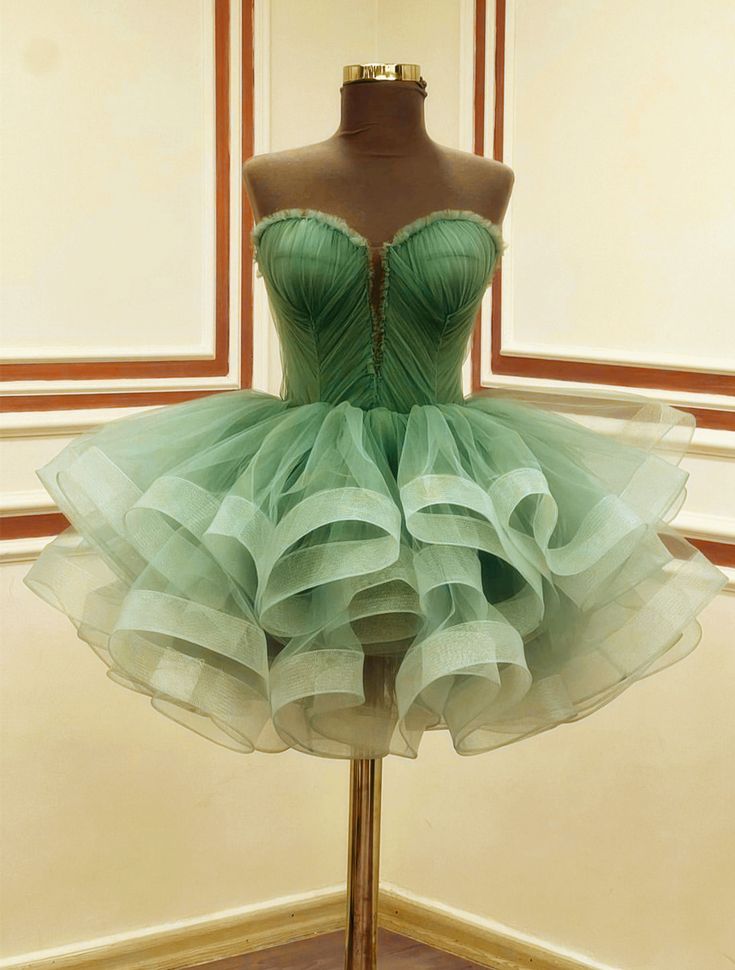 A Line Green Tulle Short Prom Dress Birthday Party Dress Homecoming Dress fg8136