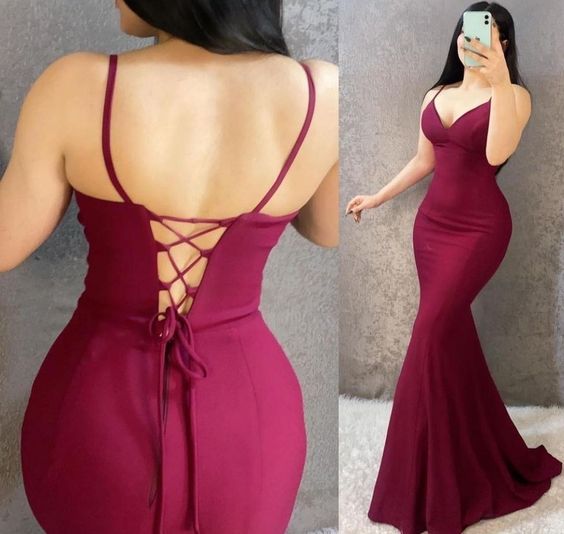 burgundy sleeveless spaghetti-straps prom evening dress fg6615