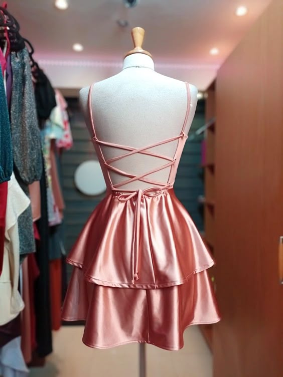 Pink Spaghetti Straps Simple Popular A-line Short Homecoming Dresses fg6784