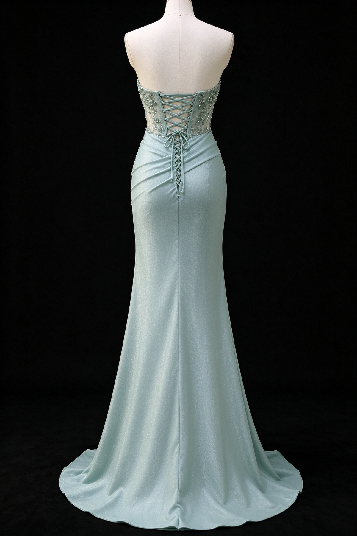 Sage Green Sweetheart Beaded Corset Satin Mermaid Formal Evening Gown fg9063