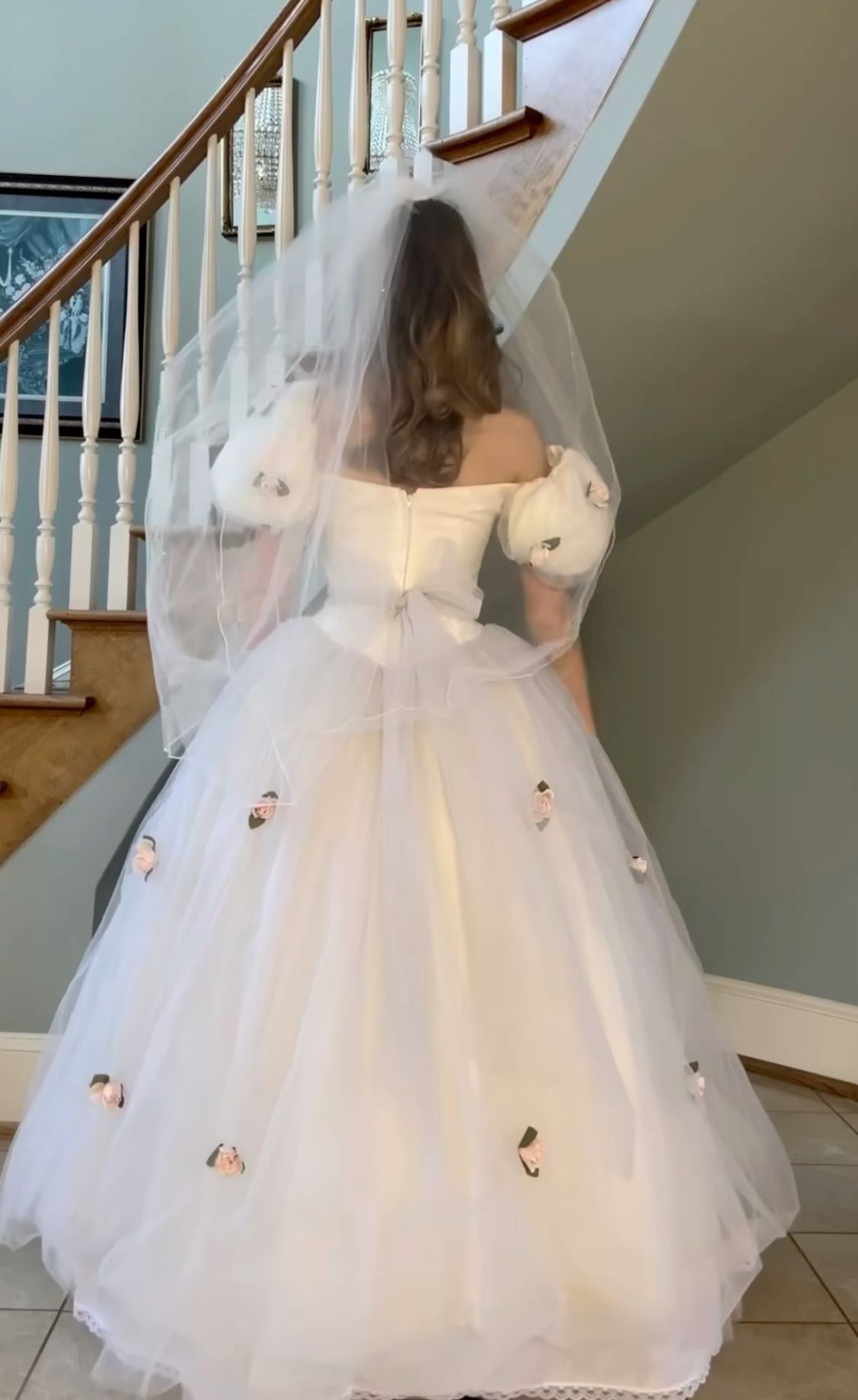 Classy tulle ball gown wedding dress, 1980s princess style bridal gowns for women fg5871