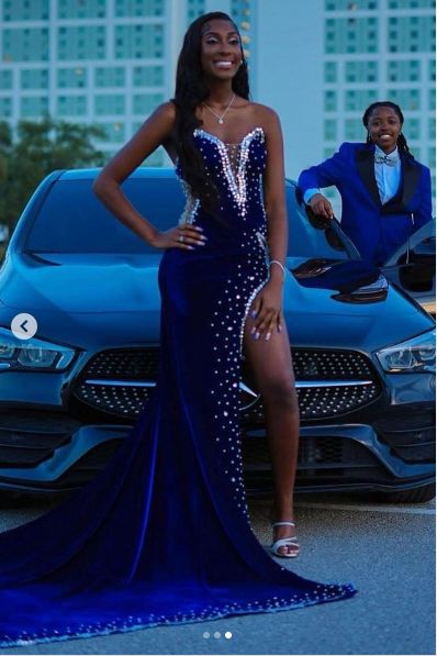 Royal Blue Mermaid Beading Crystals African Girl Prom Dresses Evening Dress fg5563