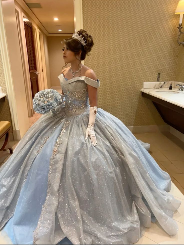 A Line Light Blue Off The Shoulder Quinceanera Dress Ball Gown fg6547