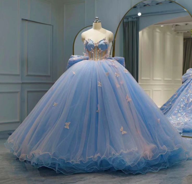 Ball Gown Prom Dresses, Princess Prom Dresses, Sweet 16 Dresses, Quinceanera Dresses, Blue Prom Dresses fg5445