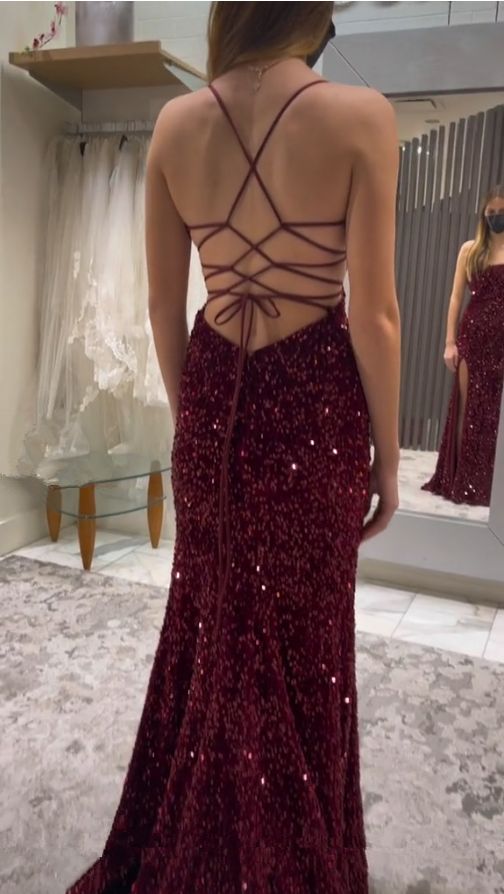 Long Evening Dresses Mermaid Sequins Prom Dress with Silt fg6711