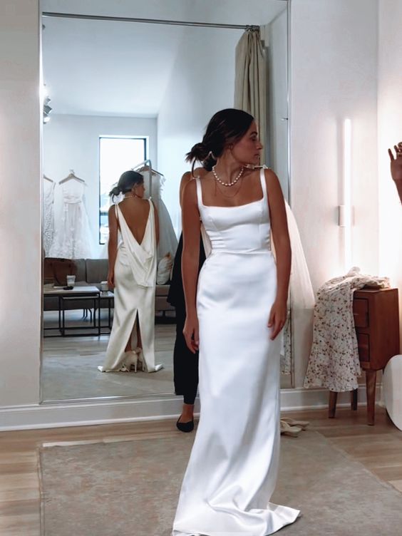 Sheath/Column Straps Floor-Length Wedding Dresses fg5435